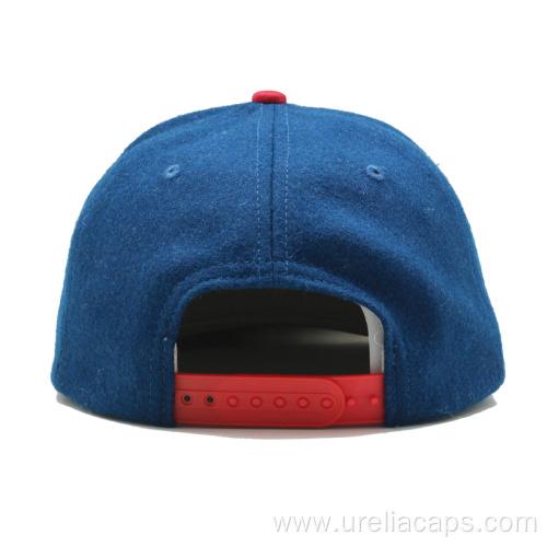 Woolen snapback cap with embroidery